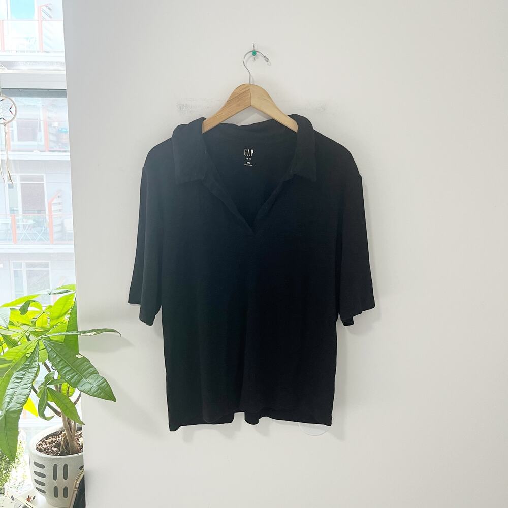 Gap Black Ribbed Short Sleeve Top Size XXL